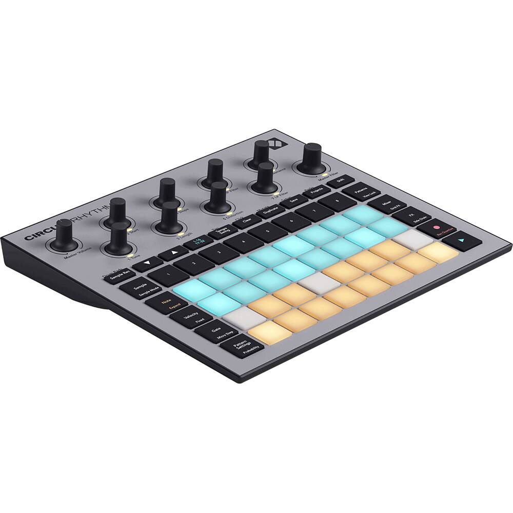 Circuit Rhythm

- Sample Start
- Sample End
- Sample Loop
- Sample Reverse
- Sample Pitch
- Sample Gate
- Sample Gate Time
- Sample Gate Time
- Sample Gate Time
- Sample Gate Time

- Velocity
- Note
- Gate
- Gate Time

- Play
- Stop
- Record
- Metronome

- Pad 1
- Pad 2
- Pad 3
- Pad 4
- Pad 5
- Pad 6
- Pad 7
- Pad 8
- Pad 9
- Pad 10
- Pad 11
- Pad 12
- Pad 13
- Pad 14
- Pad 15
- Pad 16

- Sync
- Tap
- Save
- Load

- USB
- Power