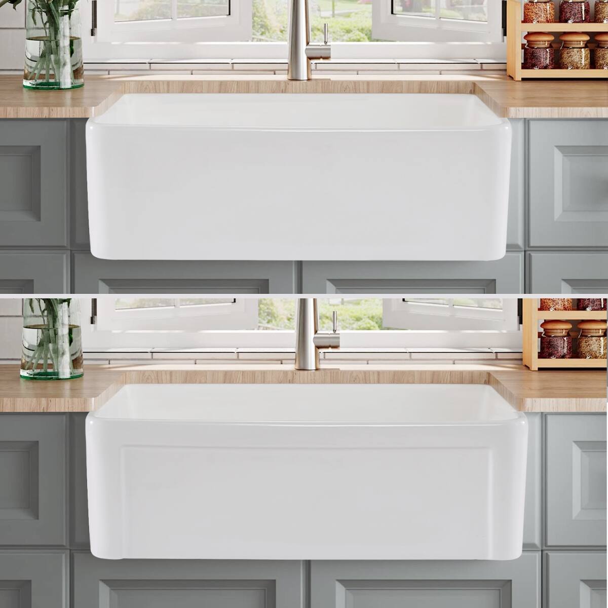 Alt View 2. Ropilly - Ropilly 30 x 20 Inch Ceramic Farmhouse Sink, White Single Bowl Apron Front Kitchen Sink - White.