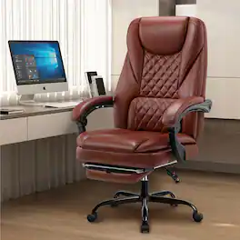 KERDOM - High Back Executive Leather Office Chair with Footrest, Swivel Ergonomic Reclining Computer Chair with Padded Armrests - Dark Brown