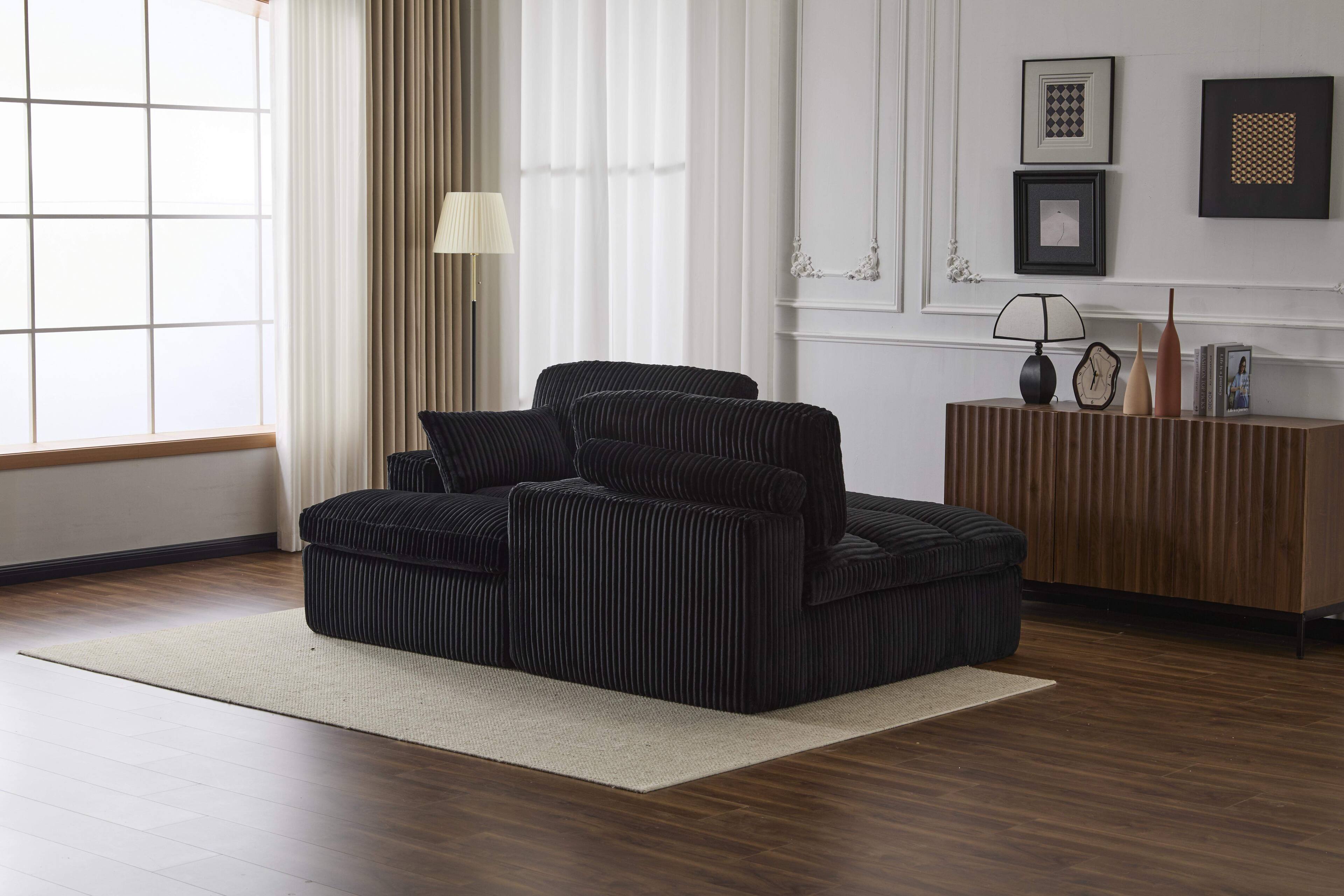 Angle. Roomtec - Double Chaise Lounge Chair IndoorOversized Upholstered Sleeper Cloud CouchDeep Seat Luxury Sofa BedSectional Sofa - Black.