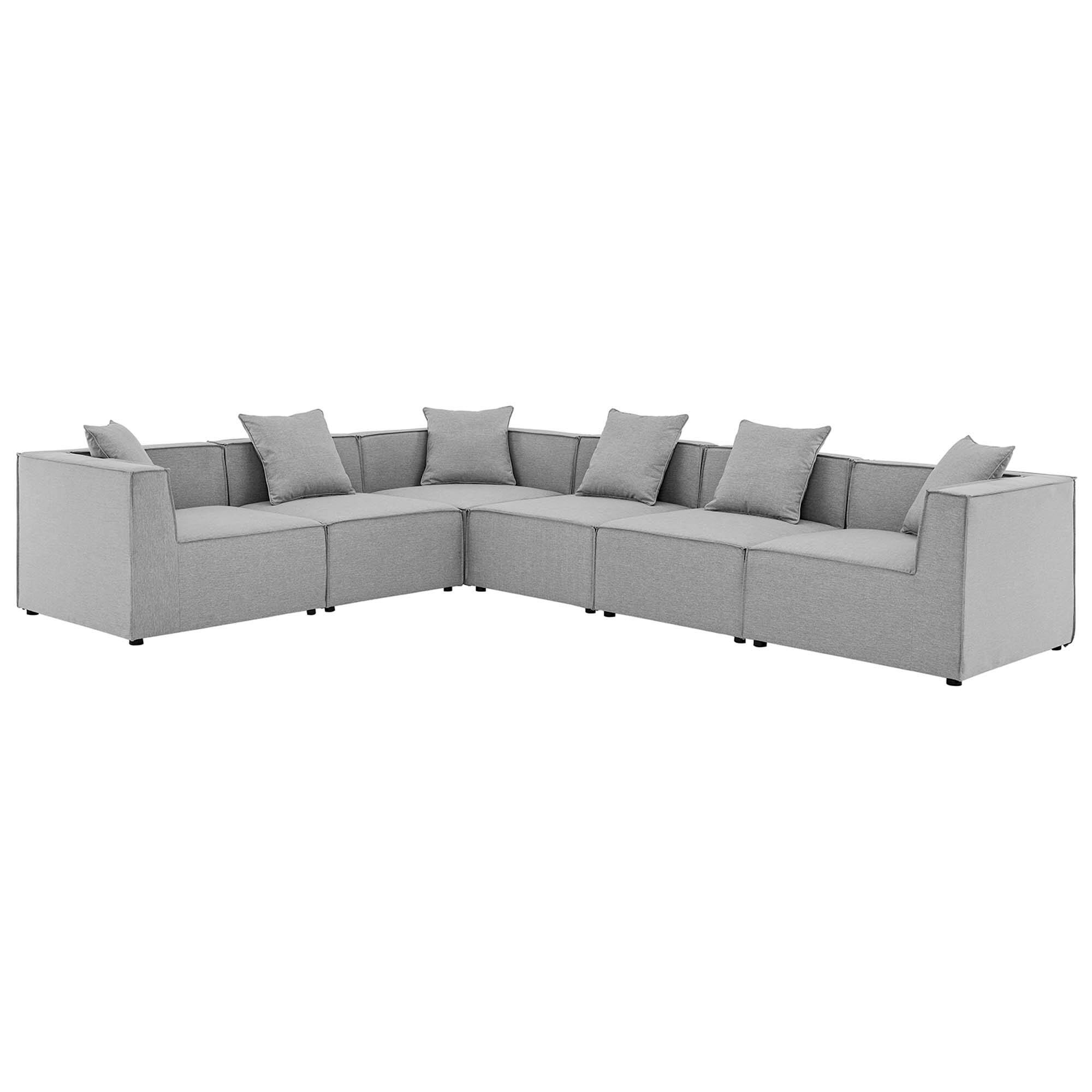 Angle. Modway - Saybrook 6-Piece Outdoor Patio Upholstered Sectional Sofa by Modway - Gray.