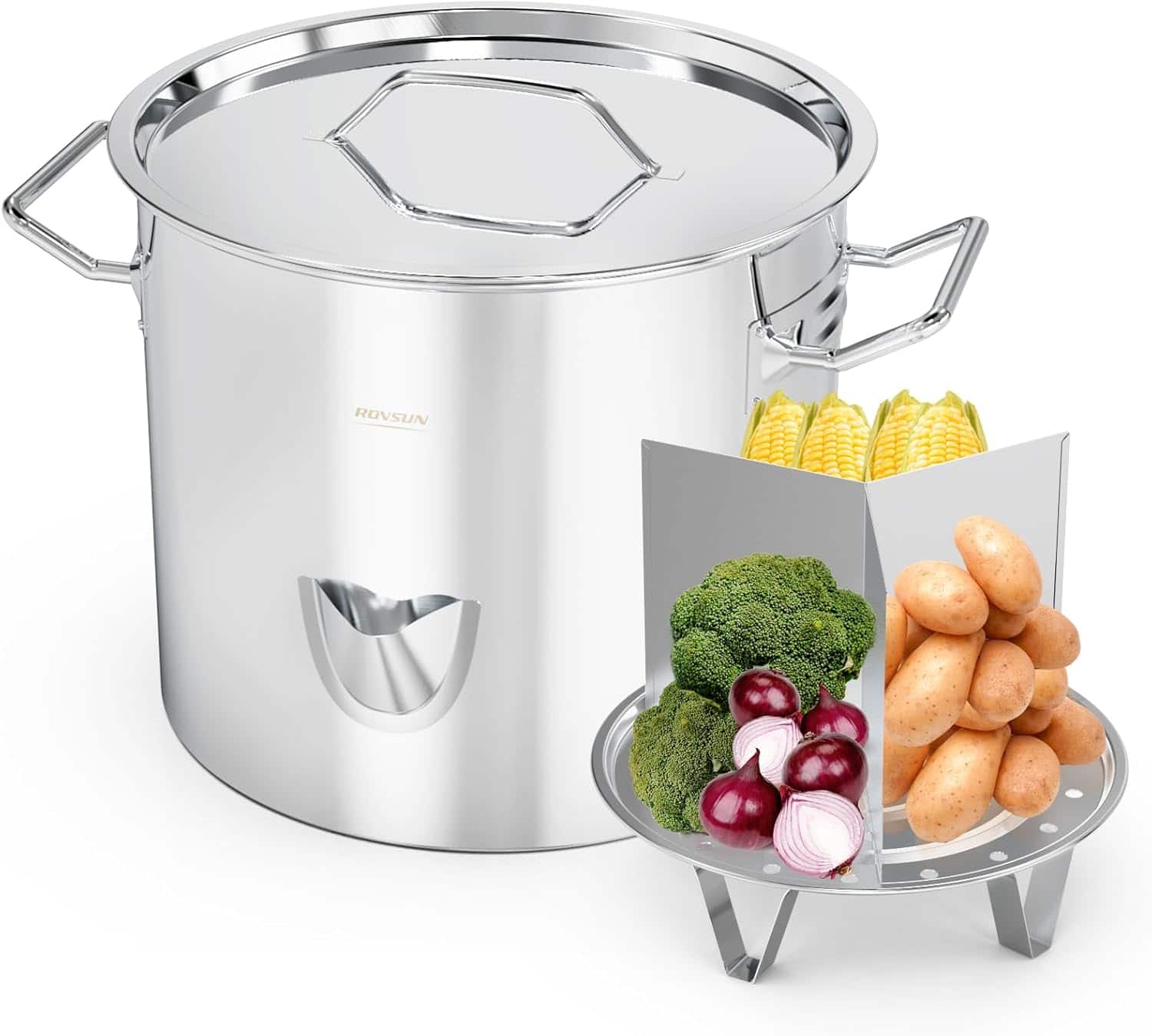 Winado - 24QT Stainless Steel Steamer Pot with Spout & Divider for Tamales, Seafood Cook - Silver