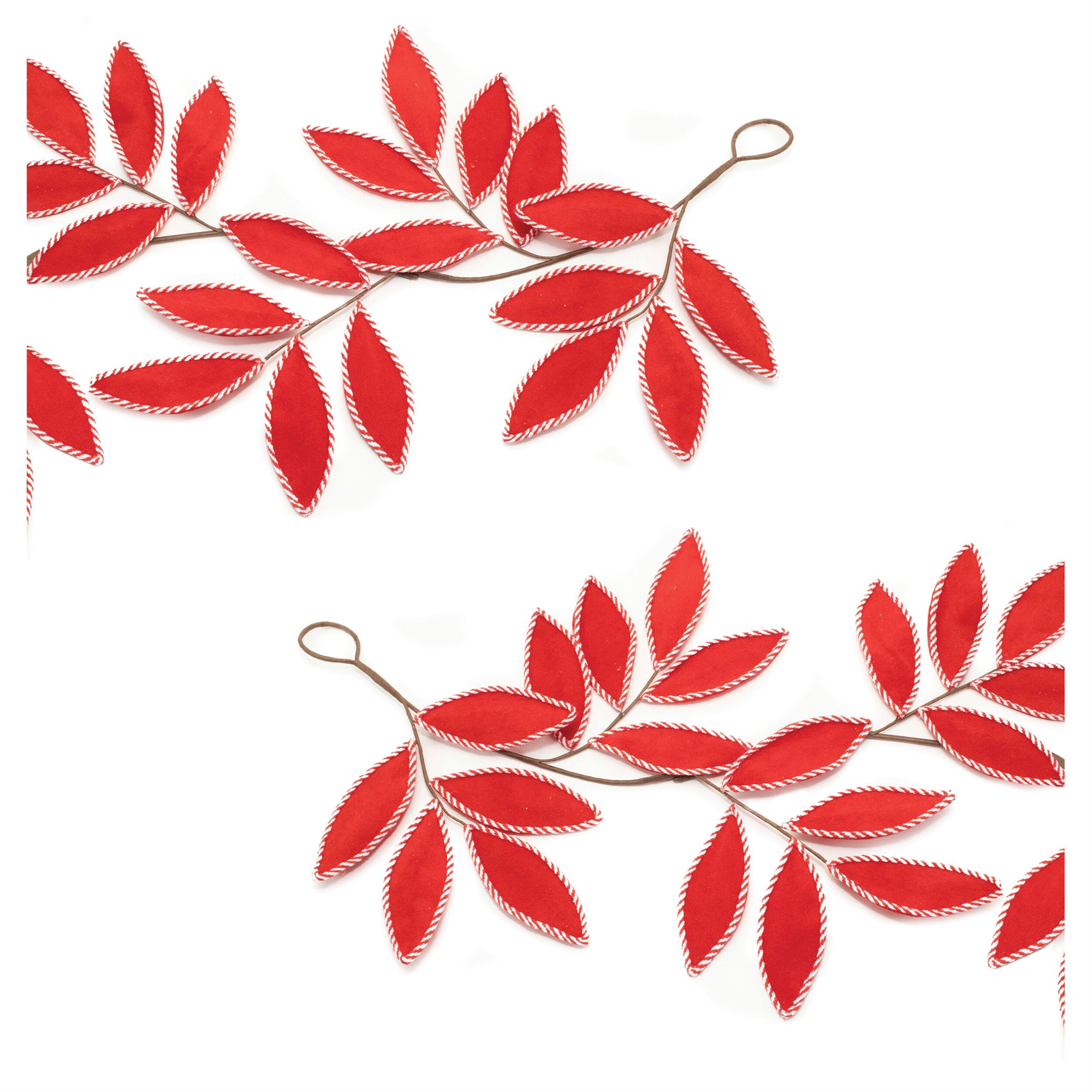Left. BreeBe - Fabric Leaf Garland (Set of 2) - Red, White.