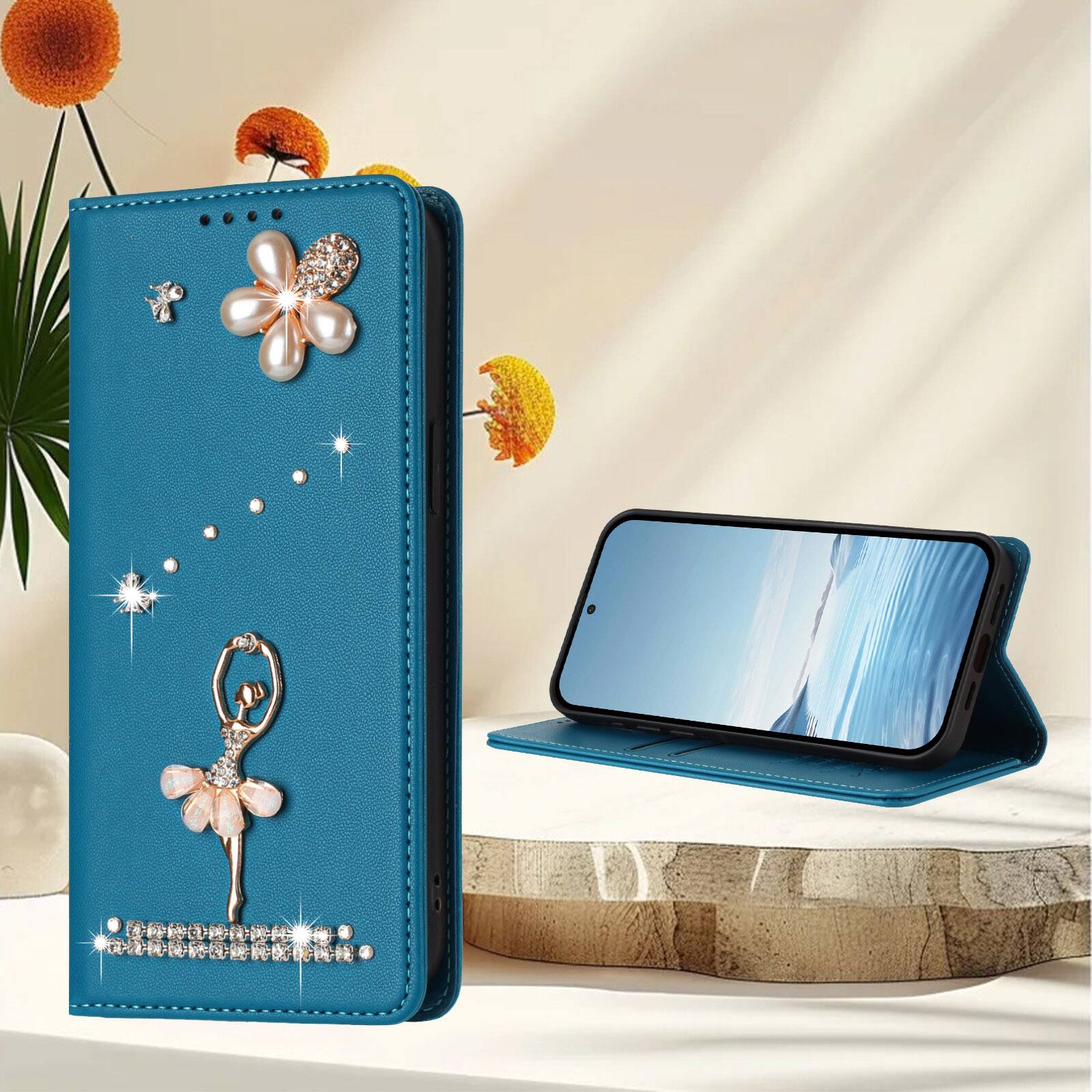 Alt View 2. Dteck - 3D Bling Ballerina Wallet Case for Samsung Galaxy S26, RFID Blocking PU Leather Flip Cover with Card Slots - Blue.