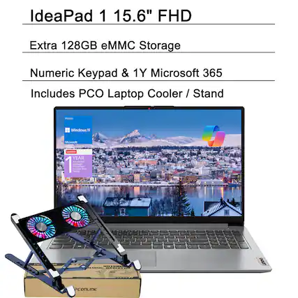IdeaPad 1 15.6" FHD
Extra 128GB eMMC Storage
Numeric Keypad & 1Y Microsoft 365
Includes PCO Laptop Cooler / Stand
Home
Windows 11
Microsoft
Lenovo
1 YEAR
Accidental Damage Protection
School Year
Protection
PCONLINE