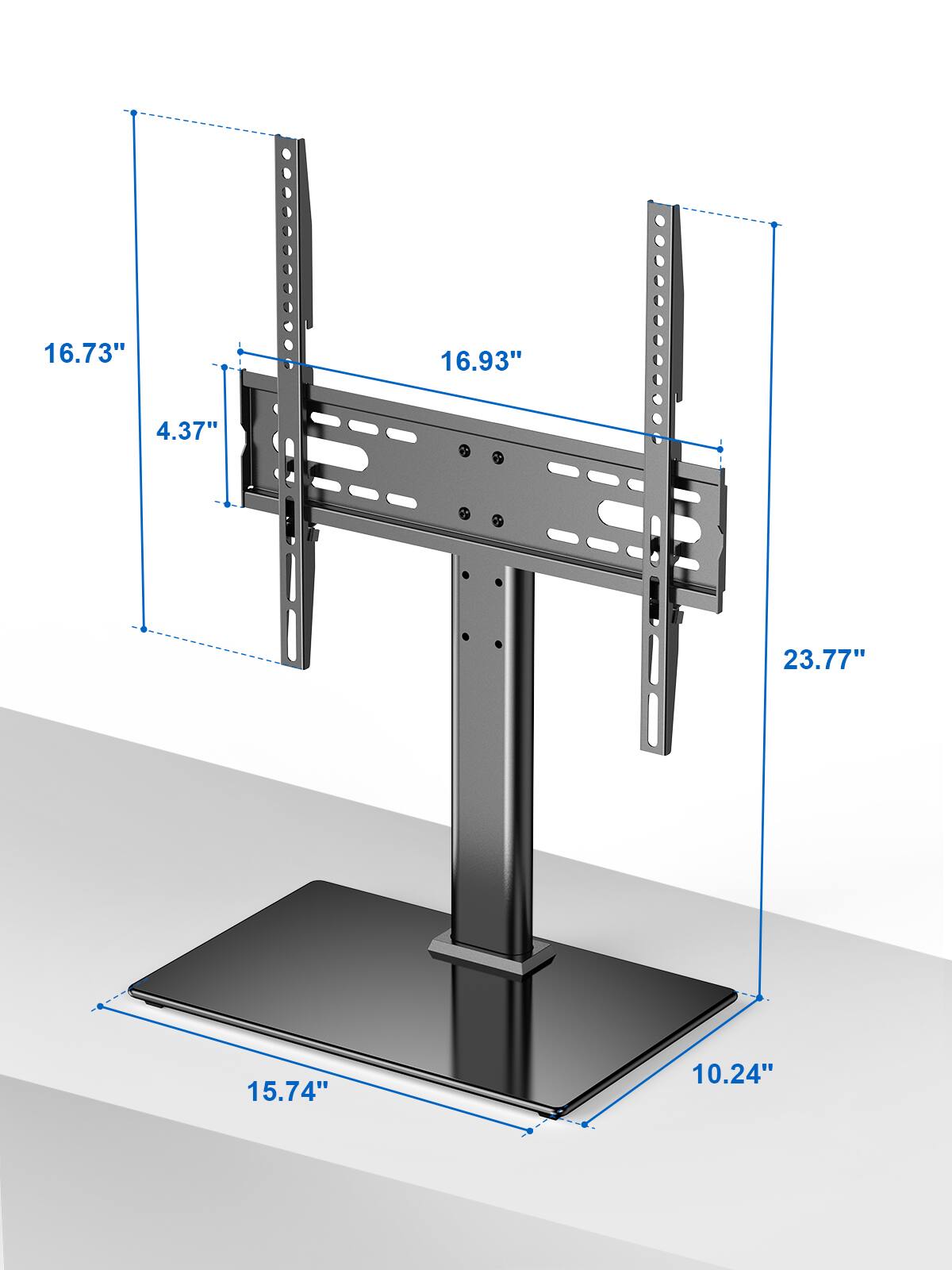 The text on the image reads: 16.73" 16.93" 4.37" 23.77" 15.74" 10.24".