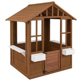 Costway - Outdoor Playhouse Wood Adventures Cottage with Serving Stations & Door - Beige