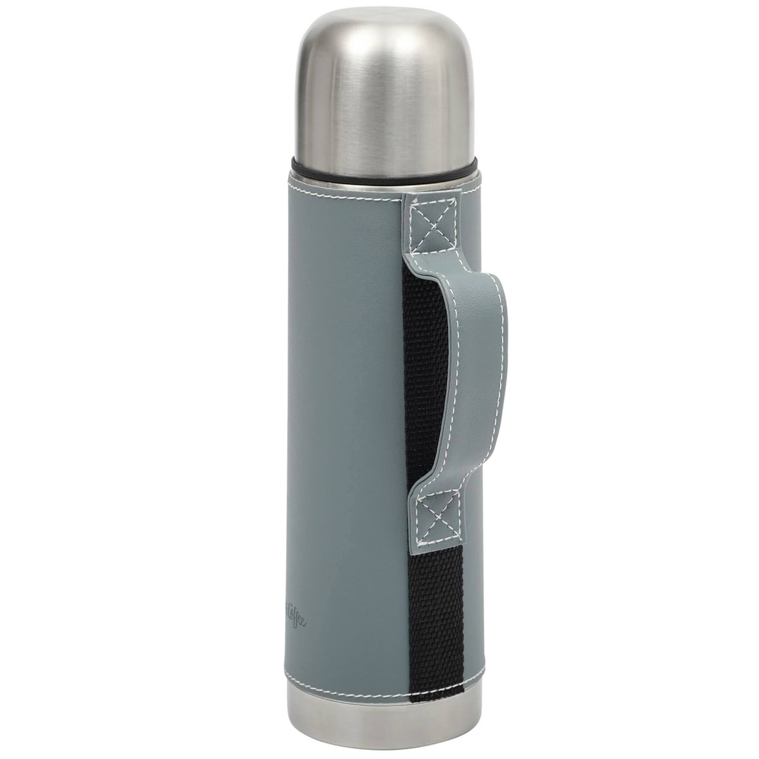 Angle. Mr. Coffee - Mr. Coffee Leatherette Stainless Steel 23oz Thermal Bottle with Lid in Blue - Blue.