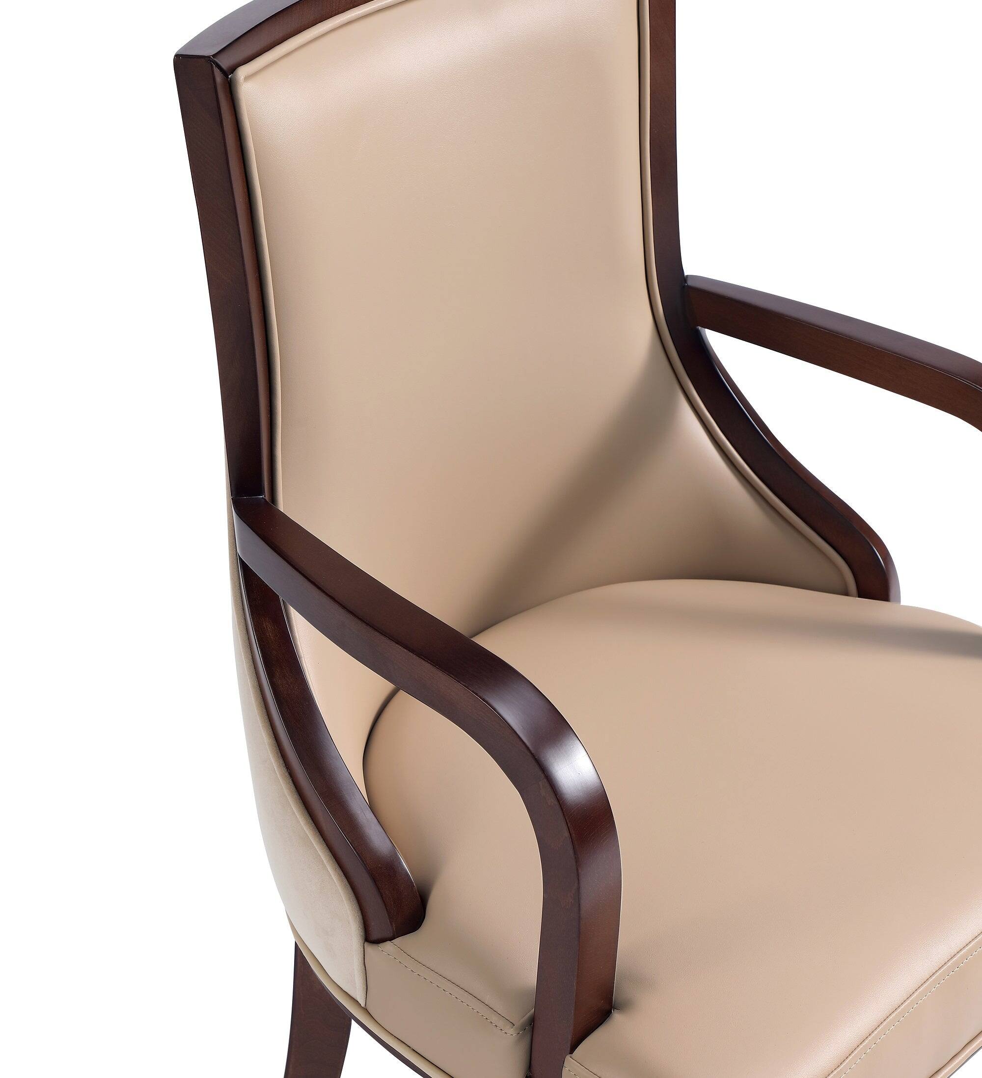 Alt View 6. Manhattan Comfort - Grand Traditional Wood Upholstered Dining Chair with Arms - Tan.