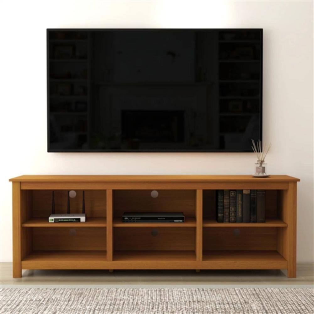 Angle. Hivvago - Farmhouse TV Stand in Amber Brown Wood Finish - for TVs up to 70-inch - Amber Brown.