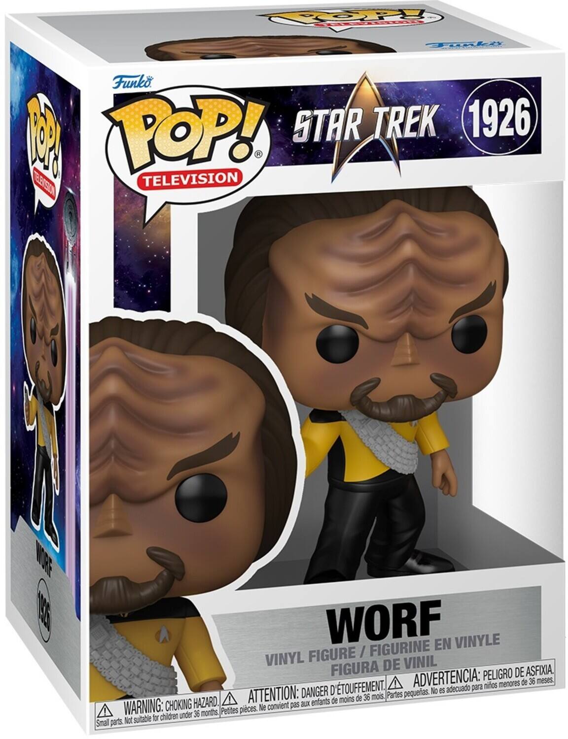 Funko POP! TELEVISION  
STAR TREK 1926  
WORF  
VINYL FIGURE / FIGURINE EN VINYLE / FIGURA DE VINIL  
WARNING: CHOKING HAZARD. Small parts. Not suitable for children under 36 months.  
ADVERTENCIA: PELIGRO DE ASFIXIA. No es adecuado para niños menores de 36 meses.  
ATTENTION: DANGER. Petites pièces. Ne convient pas aux enfants de moins de 36 mois.