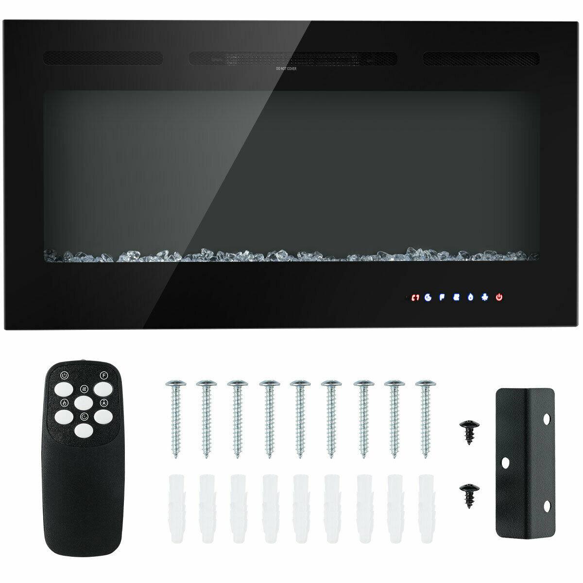 Alt View 9. Gymax - Gymax 40'' Electric Fireplace Recessed and Wall Mounted 750W/1500W W/ Multicolor Flame - Black.