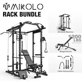Mikolo - Power Rack Cage, Weight Rack with Cable Crossover Machine,Multi-Function Squat Rack with J Hooks,Dip Bars and Landmine - Black