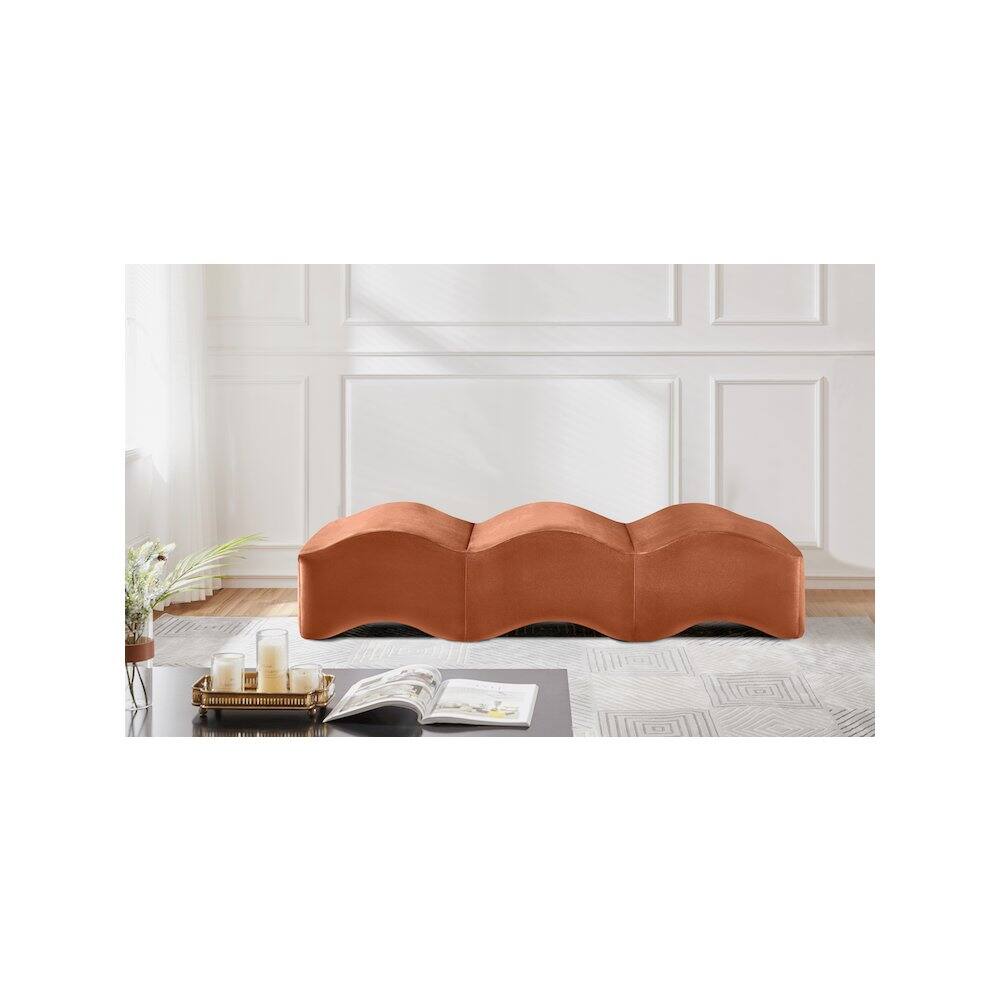 Alt View 1. Meridian Furniture - Wave Cognac Velvet Bench - Brown.