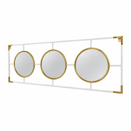 Front. RYHNUYNE - 3-Piece Convex Mirror Wall Decor, 43.3 x 15.7 in, Gold and White Metal Frame, Modern Accent - Gold+White.
