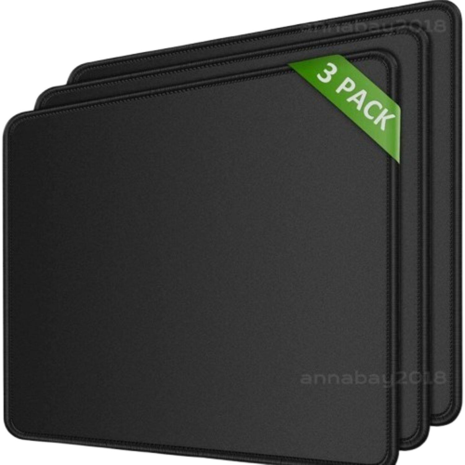 Home Collection - 3-Pack Non-Slip Mouse Pads with Stitched Edges for PC, Laptop, and Gaming – Durable Rubber Base, Smooth Surface - Black