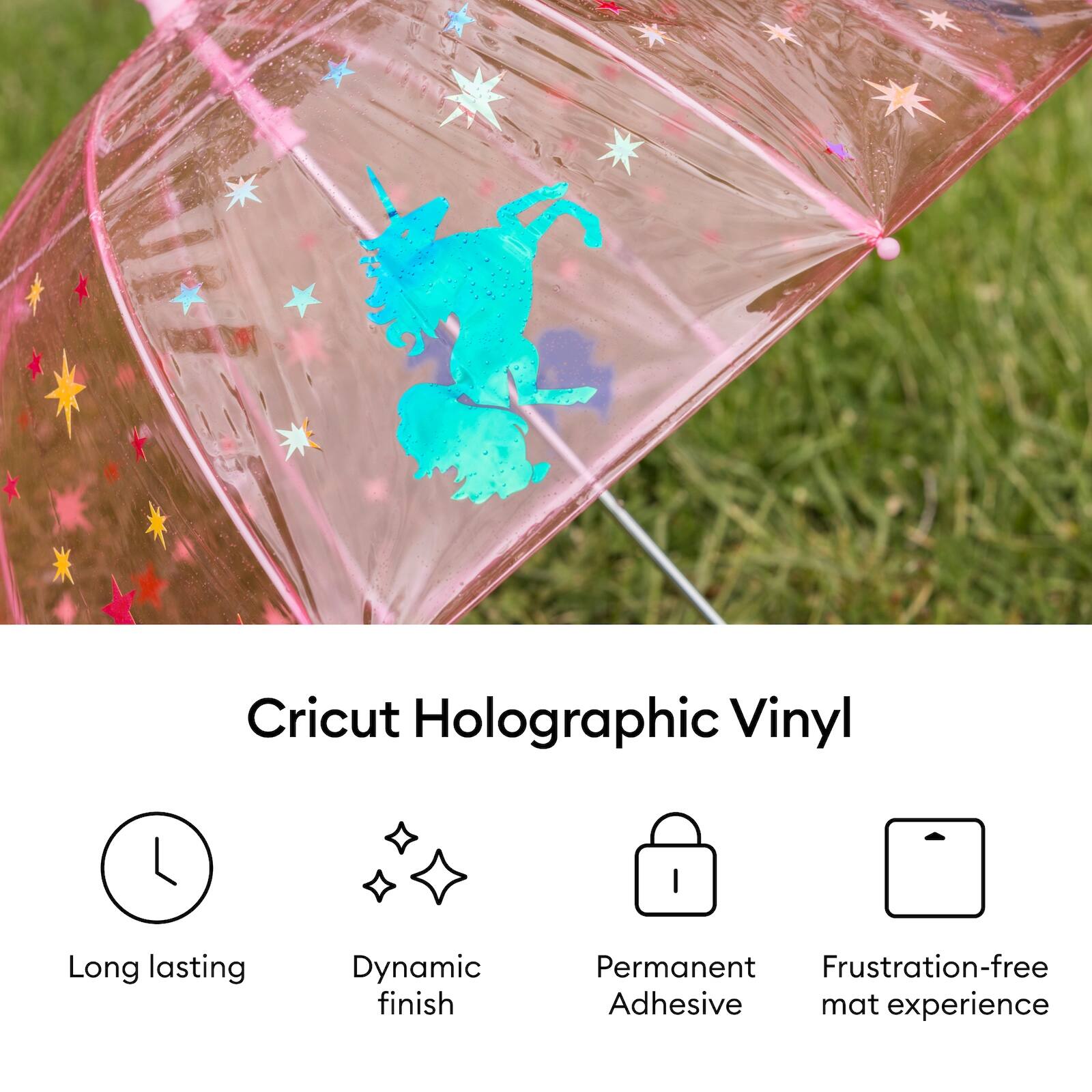 Cricut Holographic Vinyl

- Long lasting
- Dynamic finish
- Permanent Adhesive
- Frustration-free mat experience