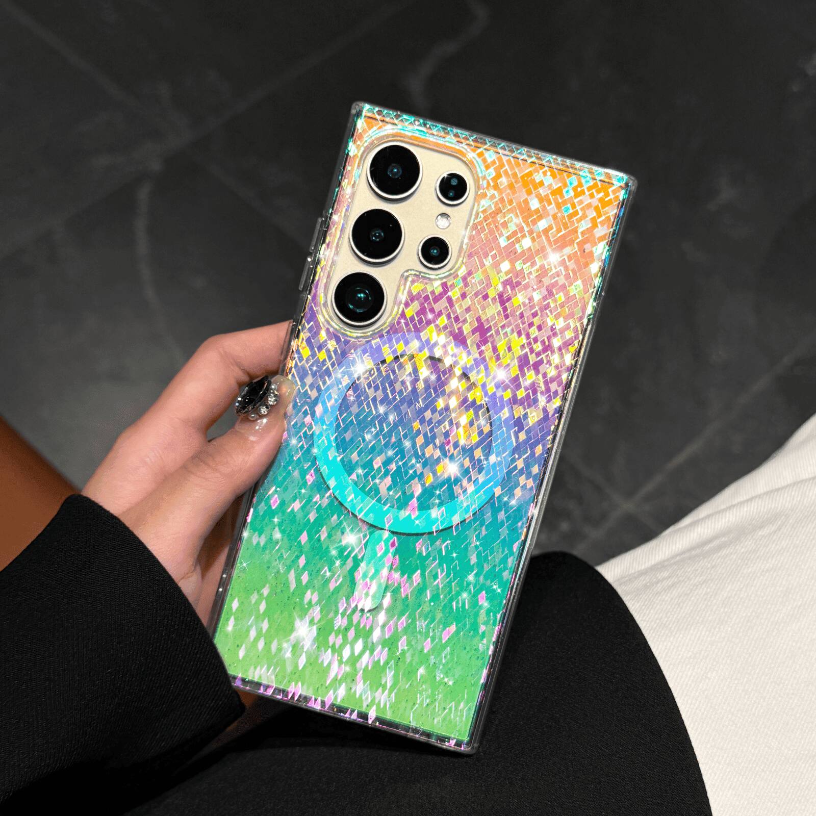 Alt View 4. UUCOVER - For Samsung Galaxy S25 Ultra Glitter Magnetic Case, Compatible with Magsafe, Colorful Gradient Bling Transparent Cover - D.