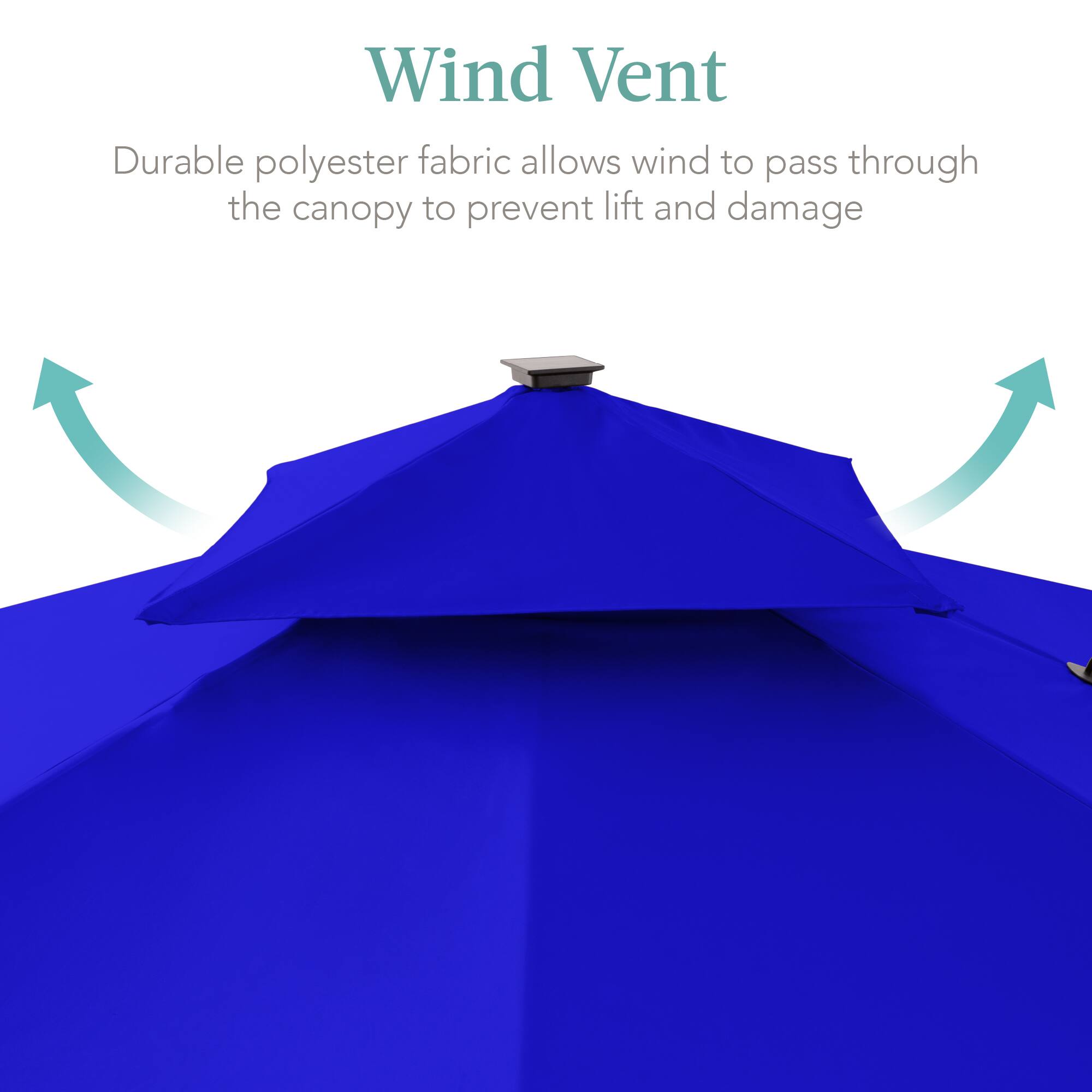 Wind Vent

Durable polyester fabric allows wind to pass through the canopy to prevent lift and damage
