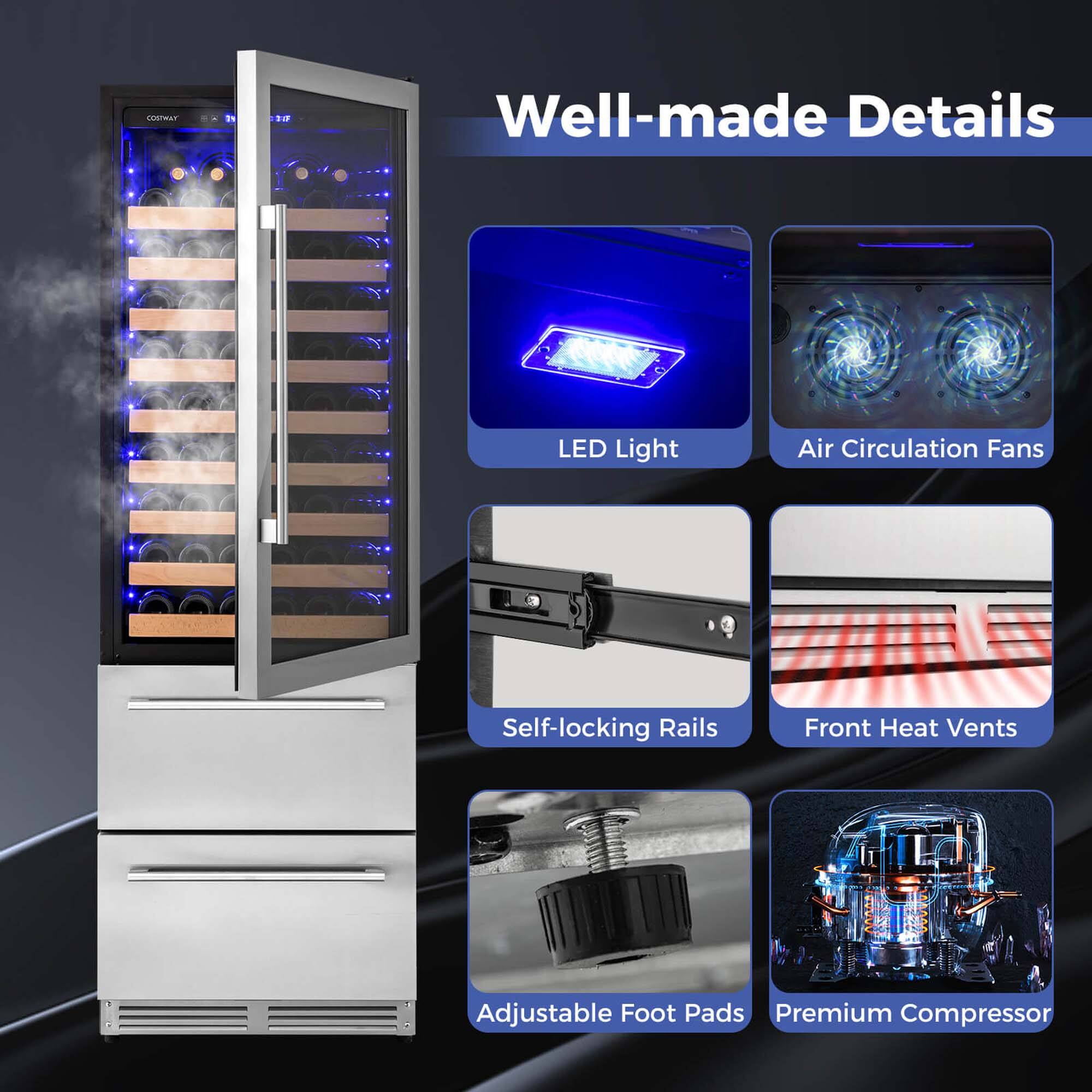 COPRUT in .. Well-made Details LED Light Air Circulation Fans Self-locking Rails Front Heat Vents Adjustable Foot Pads Premium Compressor