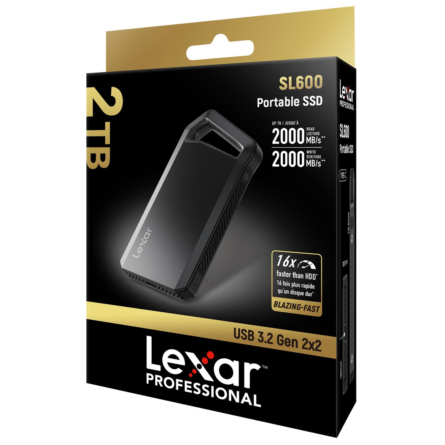 SL600 Le 2 Portable SSD CT POSONA OP - JUSQUA 2TB 2000 MB/s LECTURE 2000 MB/s ECRITURE S.E Portatle S TA Lexar 16x M ..... faster than HDD* 16 fois plus rapide qu'un disque dur BLAZING-FAST USB 3.2 Gen 2x2 Lexar PROFESSIONAL 1M Pi.!!