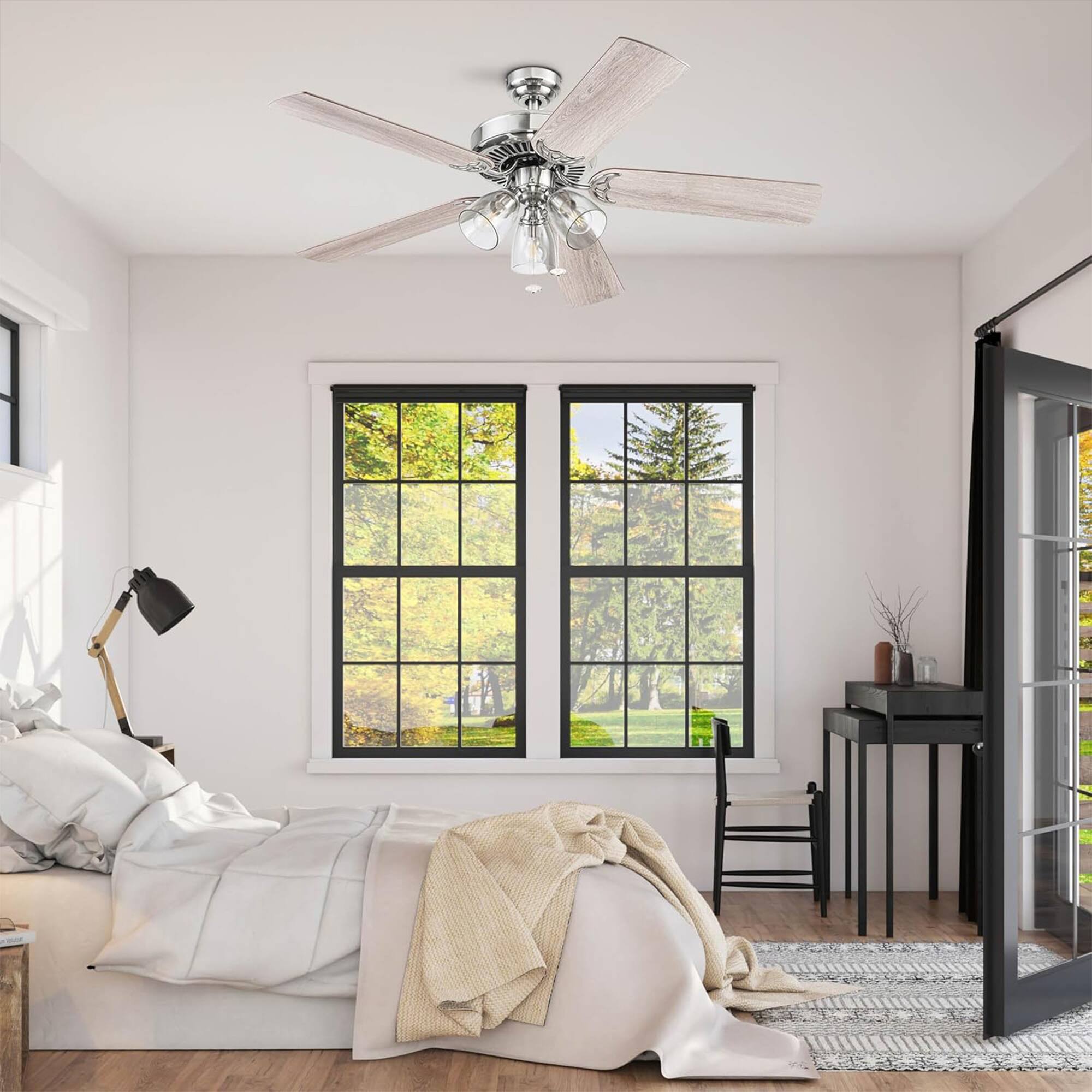 Alt View 1. Prominence Home - Prominence Home Saybrook 52 Inch Farmhouse Ceiling Fan with Light, Satin Nickel - Satin Nickel.