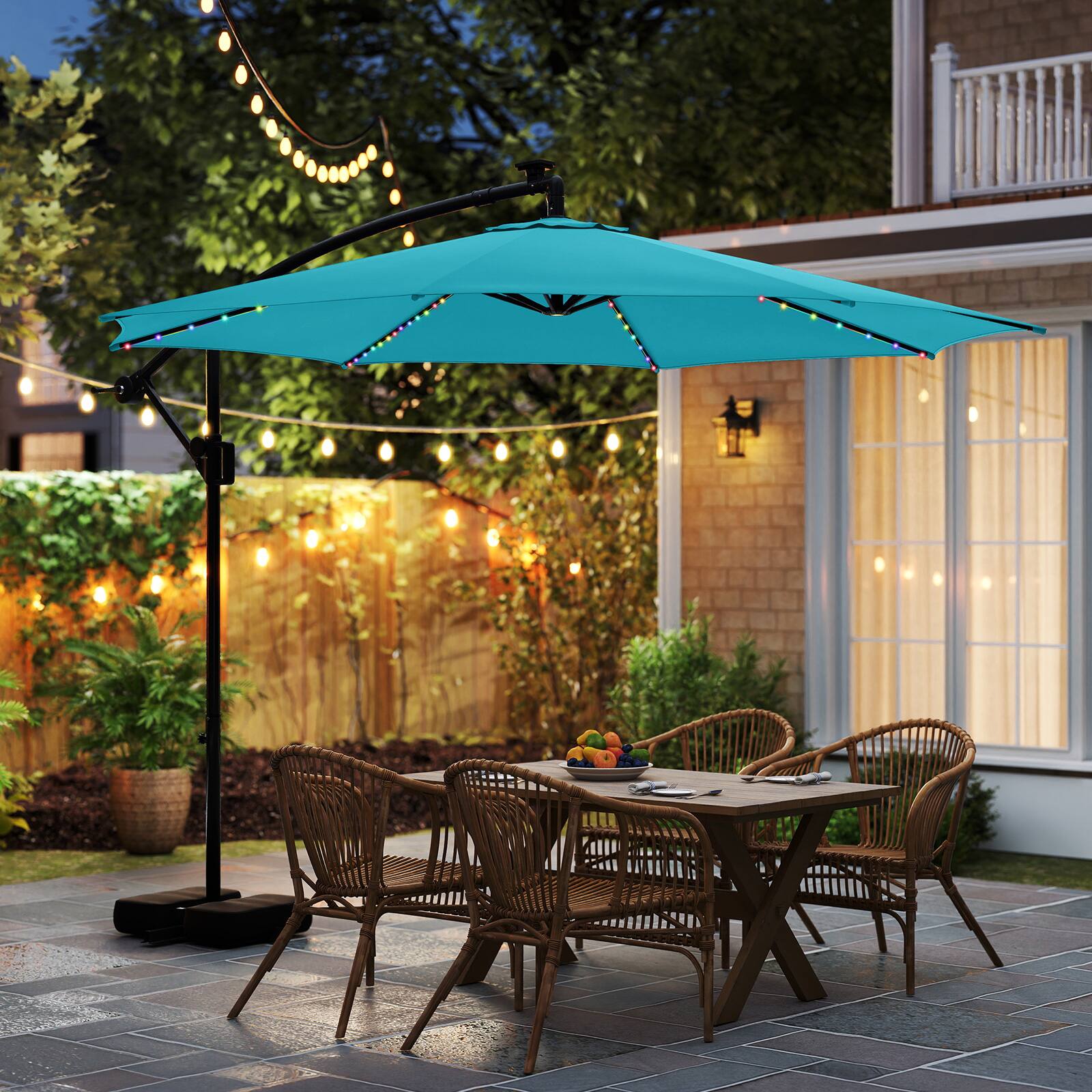 Alt View 1. Costway - Costway 10 FT Solar Offset Hanging Umbrella with 96 Solar Multi-colored Flowing LED Lights - Blue.