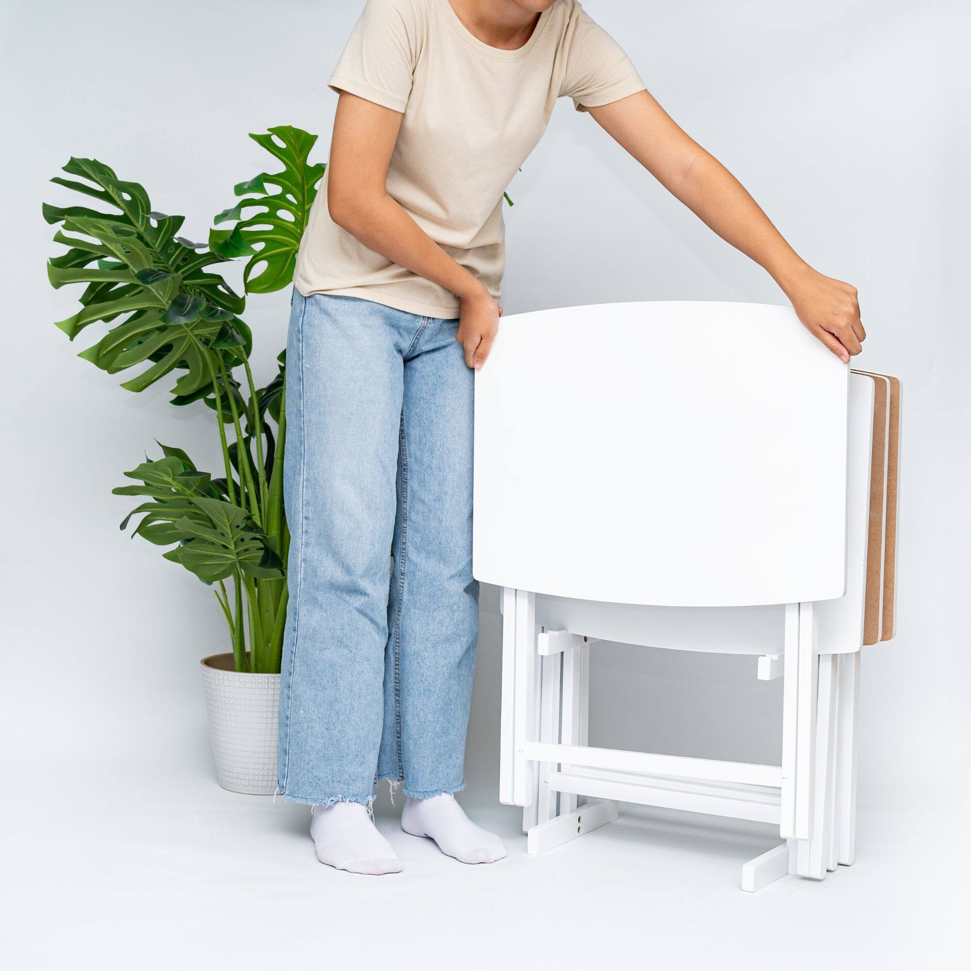 Alt View 3. PJ Wood - PJ Wood 5 Pack XL Oversize Tray Table Set for Living Room or Kitchen, White - White.