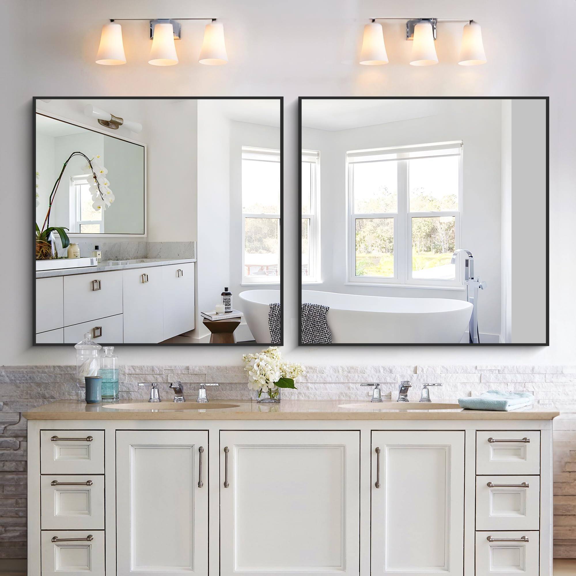 Alt View 1. Cedar Assembly - Wall Mounted Mirror Square Bathroom For Over Sink Vanity Aluminum Framed Decorative Bedroom Living Room F... - Black Rectangle-55"L x 40"W.