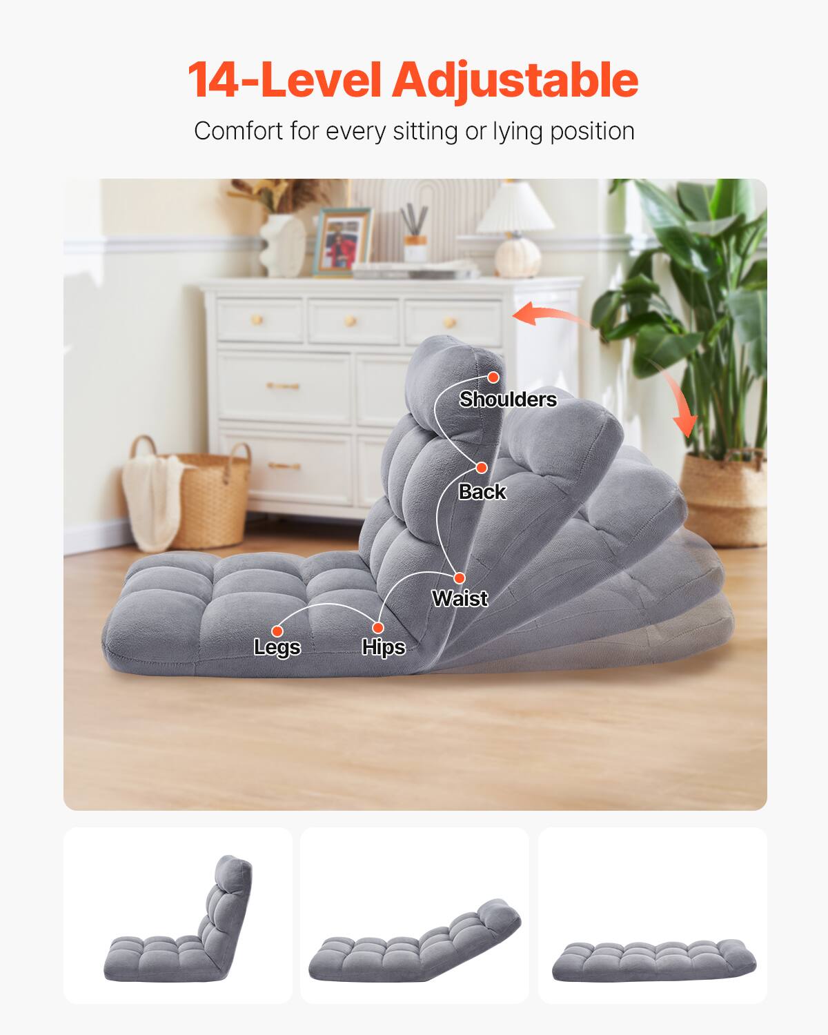 14-Level Adjustable  
Comfort for every sitting or lying position  

Shoulders  
Back  
Waist  
Hips  
Legs