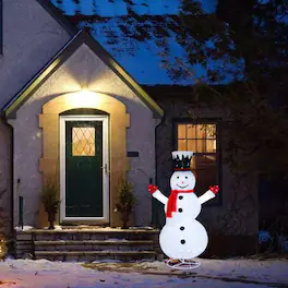 BreeBe - 6ft Pre-Lit Snowman Decoration with Top Hat and Red Scarf – Holiday Display - White