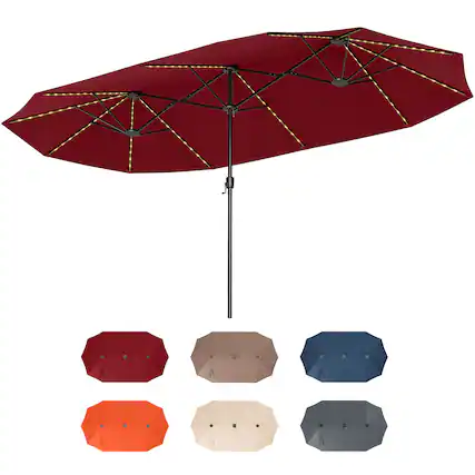 Front. Costway - Costway 15.5 FT Extra-Large Patio Umbrella with LED Solar Lights & 12 Heavy-Duty Ribs - Red.