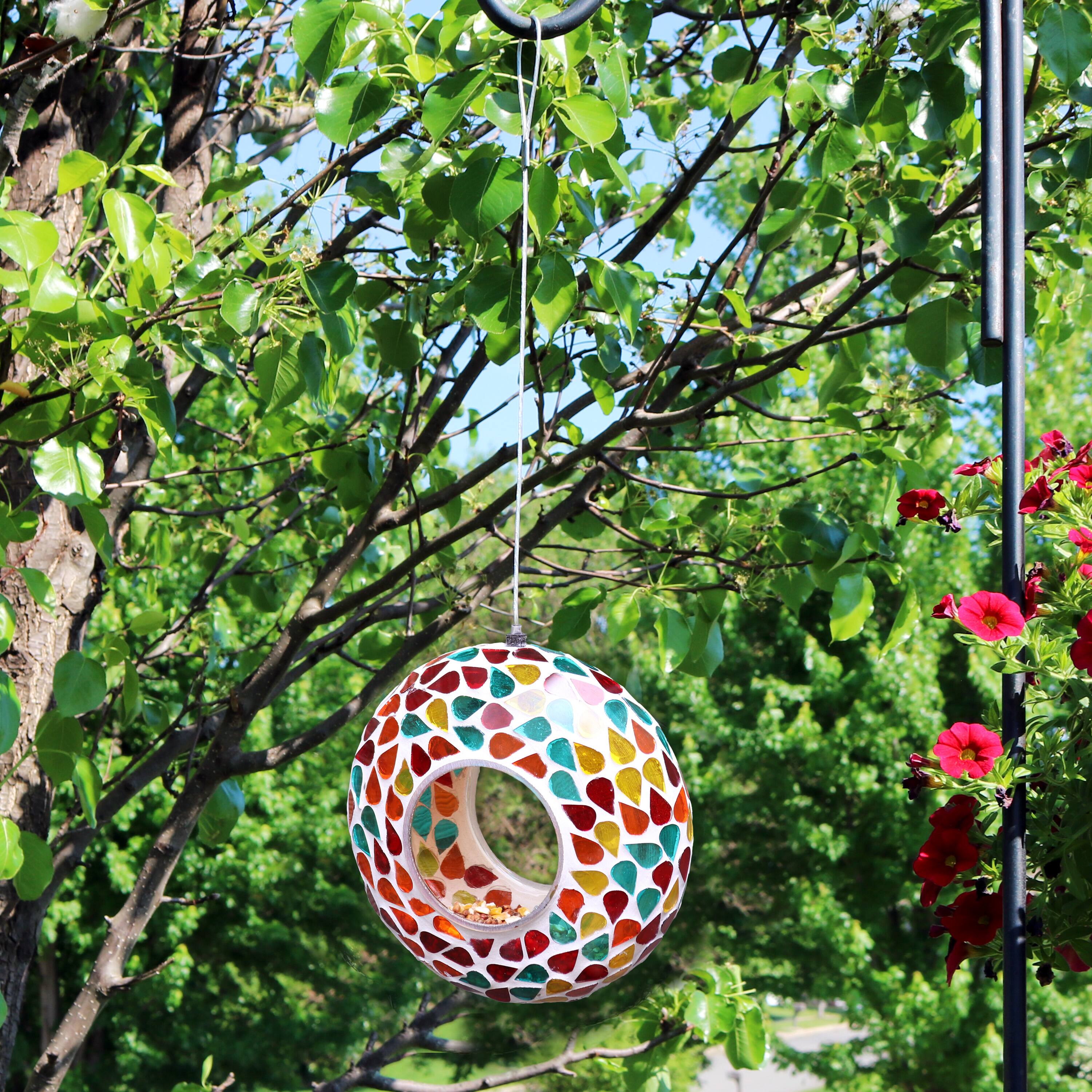 Alt View 9. Sunnydaze - Glass Fly-Through Hanging Bird Feeder - 6 in - Confetti Mosaic.