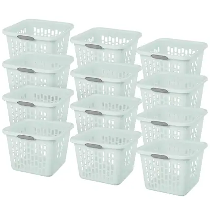 Front. Sterilite - Sterilite Laundry Basket, 1.5 Bushel Plastic Hamper with Handles, Mint, 12 Pack - Mint.