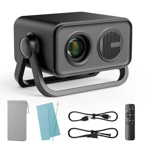 The Best Inks - 2025 Upgraded 360°adjustable Dual Stand Ai Auto Keystone Electric Focus Mini Portable Projector With 5.4 1080p Support - Black