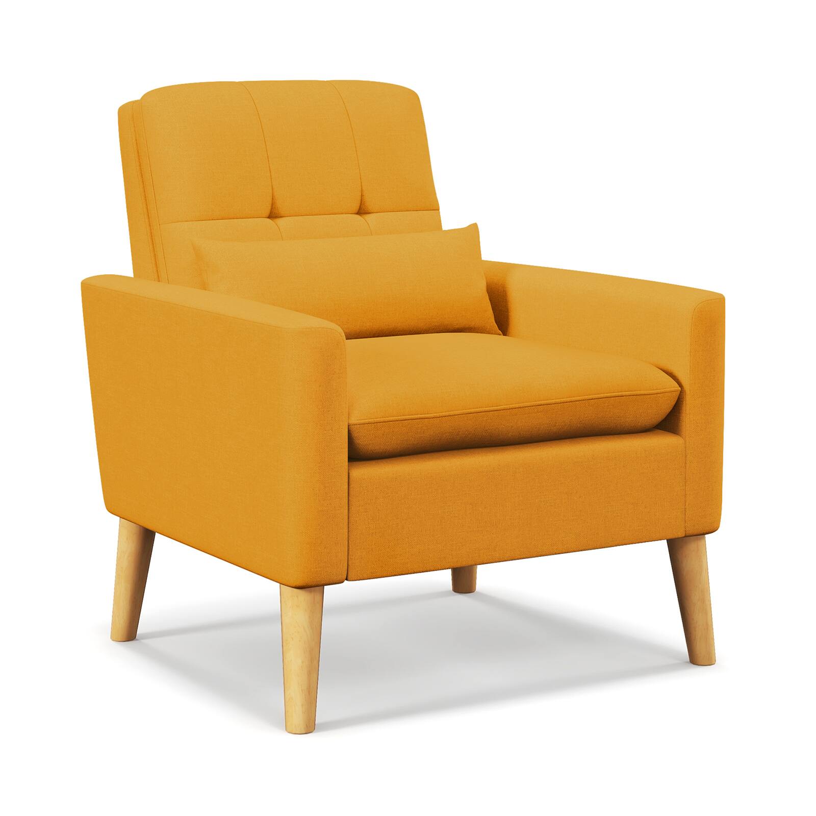 Ecooso - Accent Chair with Lumbar Pillow and Natural Rubber Wood Legs, Soft Cushioned Seat - Yellow