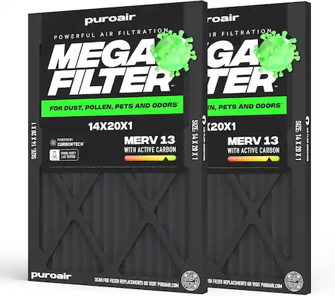 puroair roair AIR FILTRATION IR FILTRATION POWERFUL MEGA GA FILTER TER TM POLLEN, PETS AND ODORS FOR DUST, 14X20X1 SIZE: AIR (20X1 SIZE: AIR 14X20X1 POWERED BY MERV 13 FLOW MERV 13 FLOW CARBONTECH SIZE: THIRD PARTY WITH ACTIVE CARBON 14X20X1 DIRECTION WITH ACTIVE CARBON 14X20X1 DIRECTION LAB TESTED
puroair
SCAN FOR FILTER REPLACEMENTS OR VISIT PUROAIR.COM