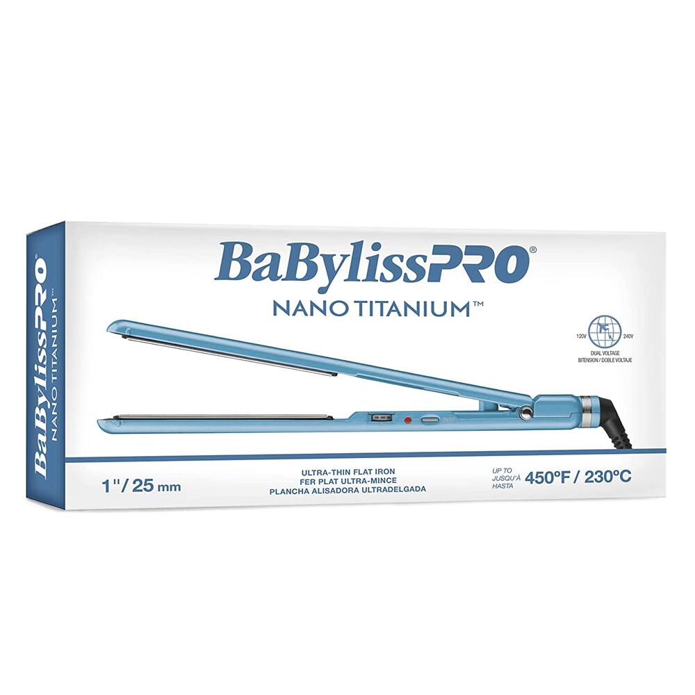 BaBylissPRO NANO TITANIUM™  
ULTRA-THIN FLAT IRON  
FER PLAT ULTRA-MINCE  
PLANCHa ALISADORA ULTRADELGADA  
1" / 25 mm  
UP TO 450°F / 230°C  
HASTA 450°F / 230°C