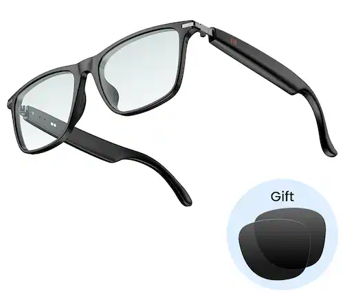 Front. LOKMAT - M01 Bluetooth Smart Audio Glasses-Interchangeable Lenses-6H Music Playback-Open-Ear Audio-IP68 Waterproof-Touch Control - Black.