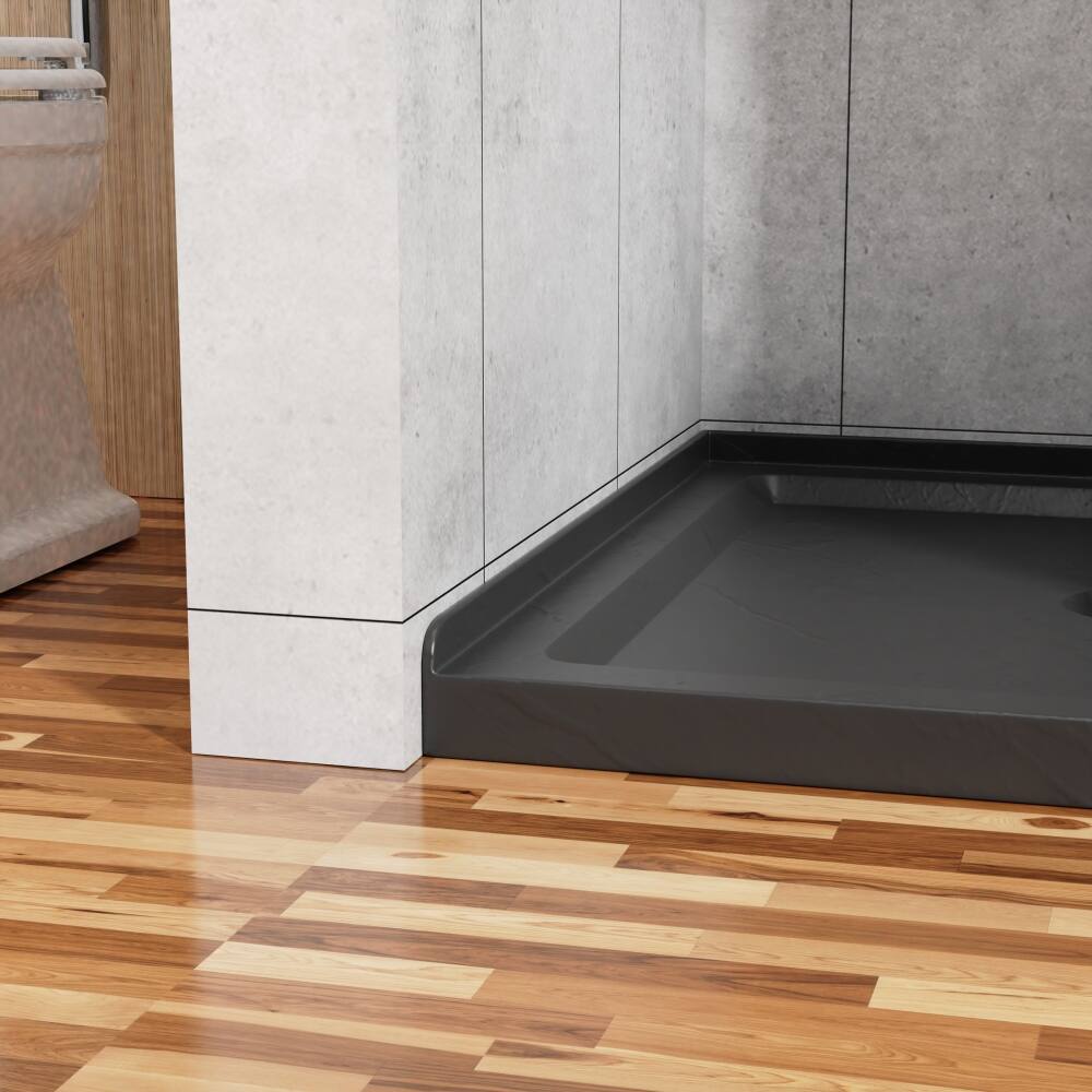 Alt View 1. JUJABU - 36"x36" Shower Base 3.5" Height Anti-slip Acrylic Center Drain Single Threshold Shower Base in Slate Black - Black.