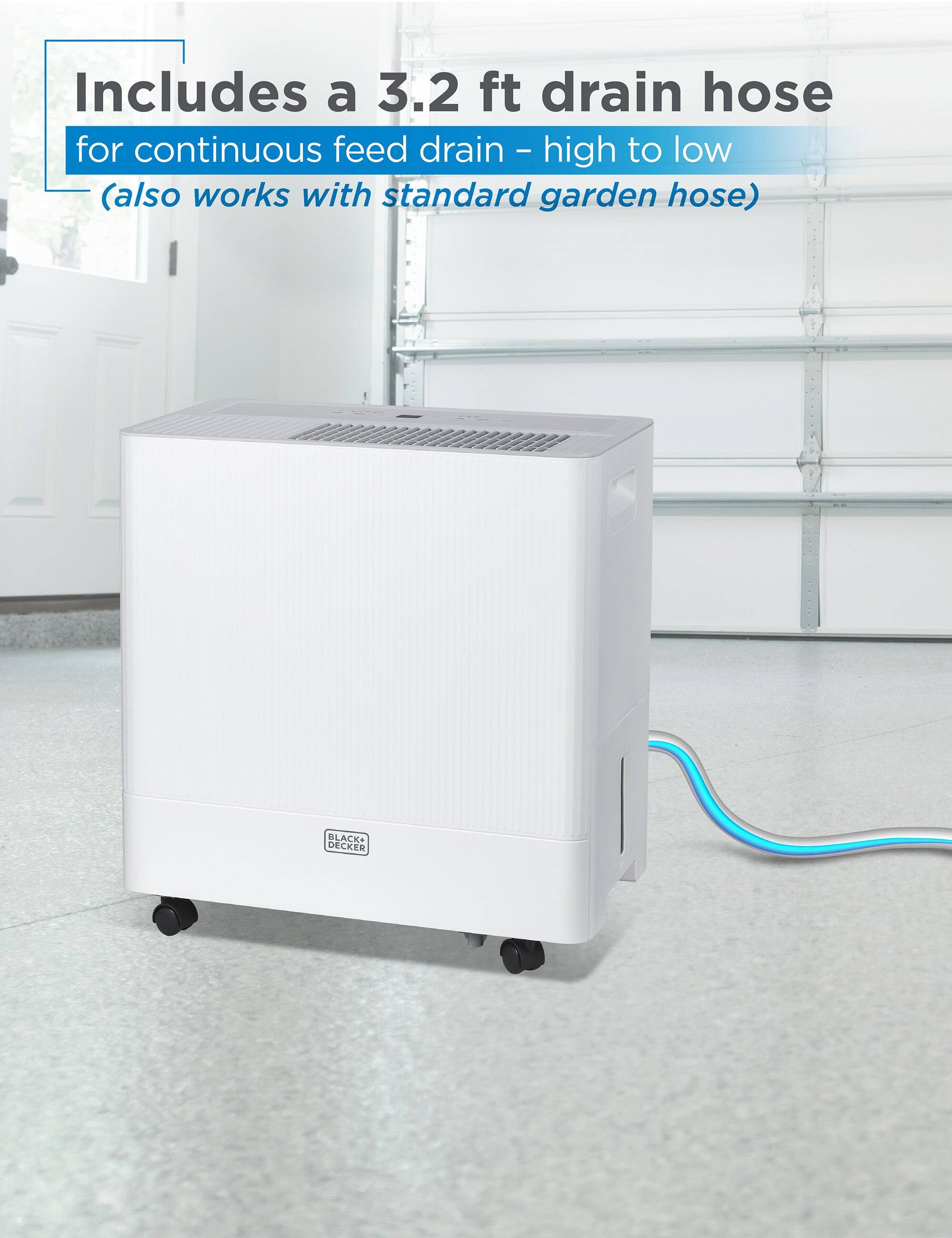 Includes a 3.2 ft drain hose for continuous feed drain - high to low (also works with standard garden hose) BLACK+ DECKER