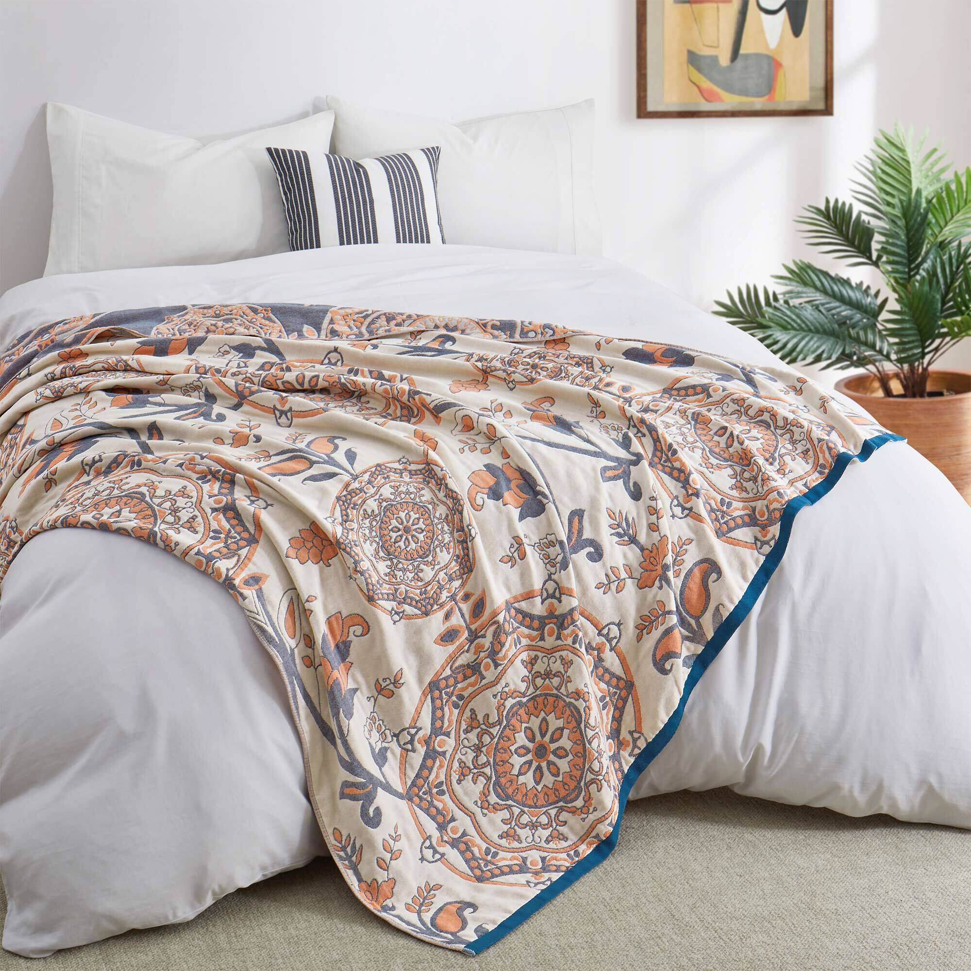 Left. Peace Nest - Peace Nest 100% Cotton Boho Throw Blanket Rustic Home Decor Medallion Design, Medallion, 60x80 inches - Medallion.