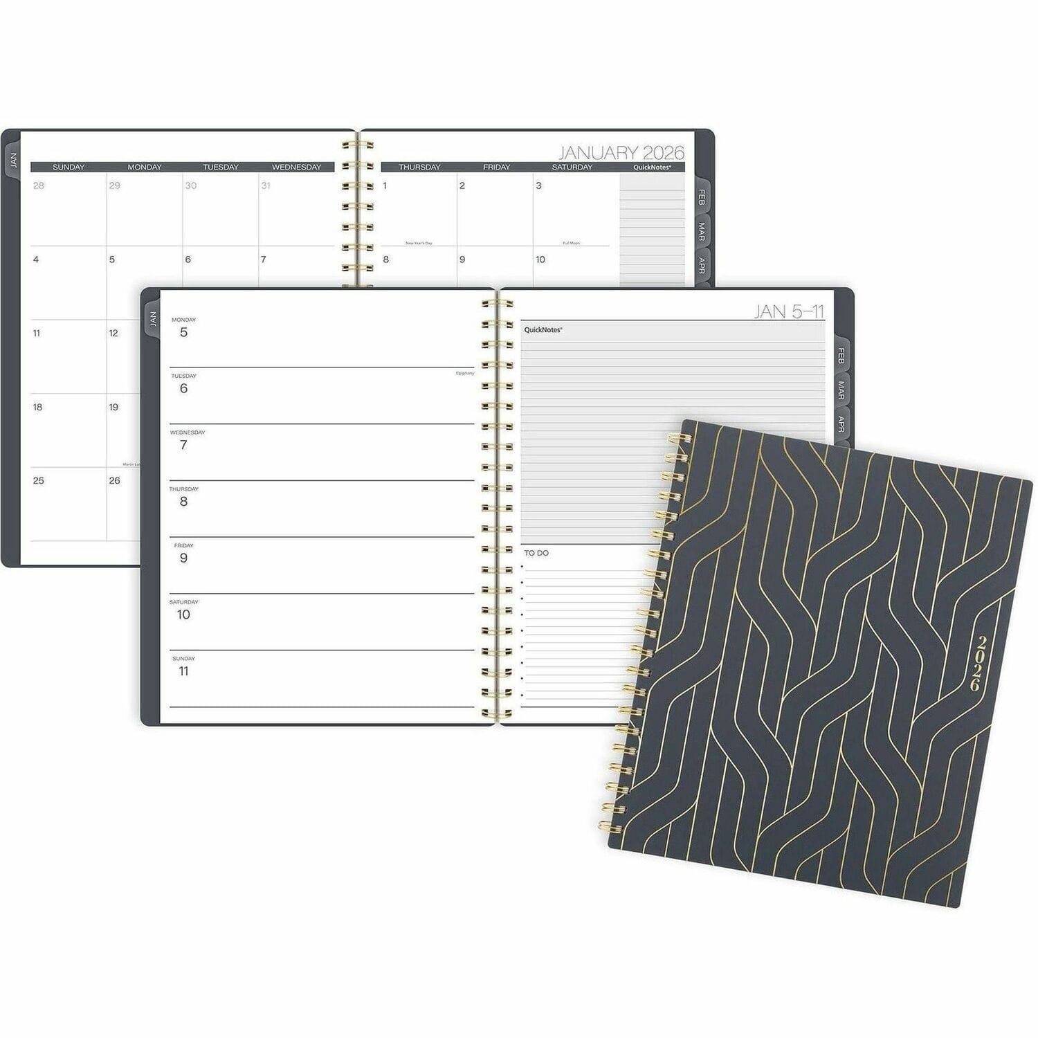 AT-A-GLANCE - 2026 Planner Letter 8 1/2" x 11" Sheet Size Twin Wire Black Gold Poly Cover Pocket Note Page Sticker Sheet