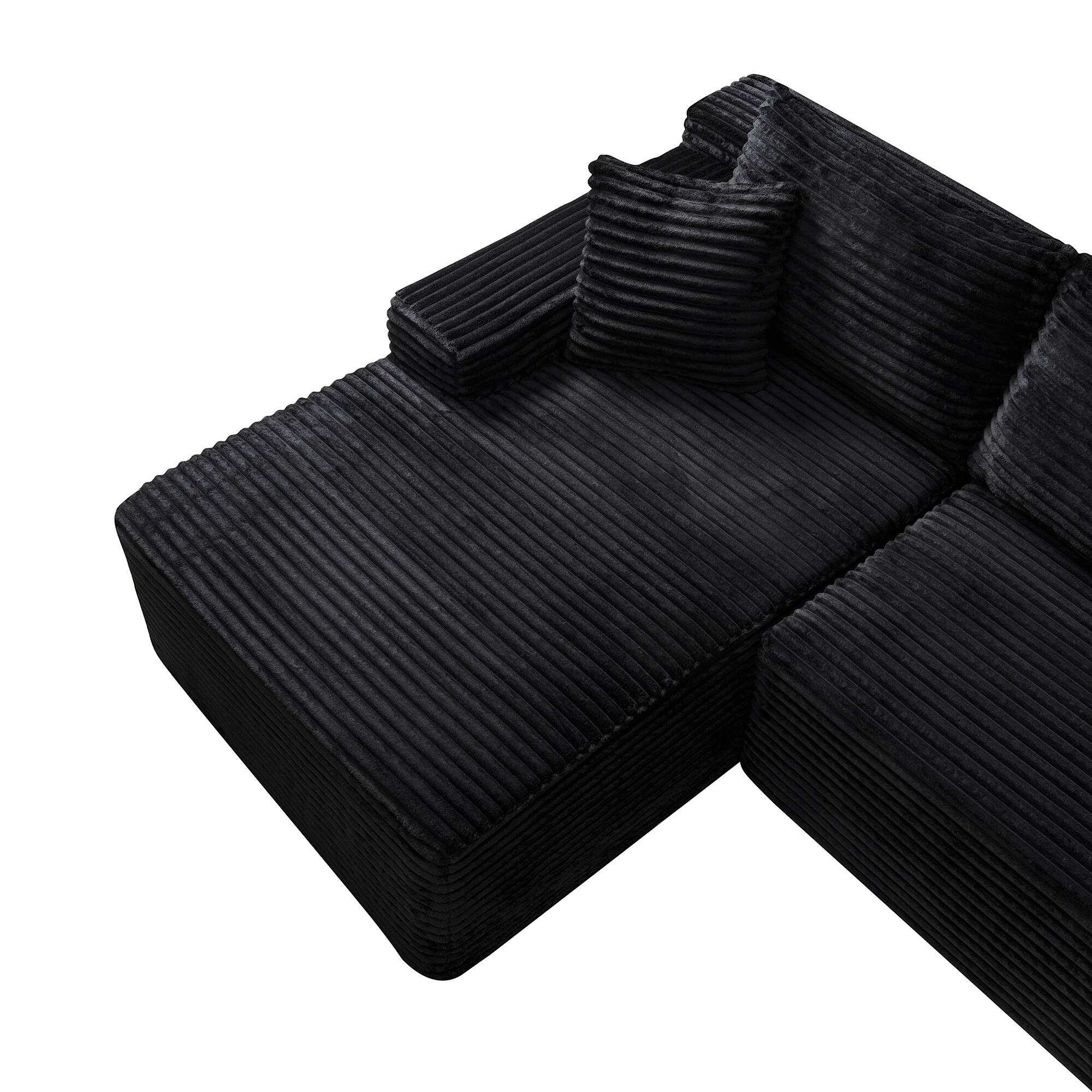 Alt View 1. Boyel Living - 106.3-Inch Corduroy Modular L-Shaped Cloud Sectional Sofa with Chaise - Black.