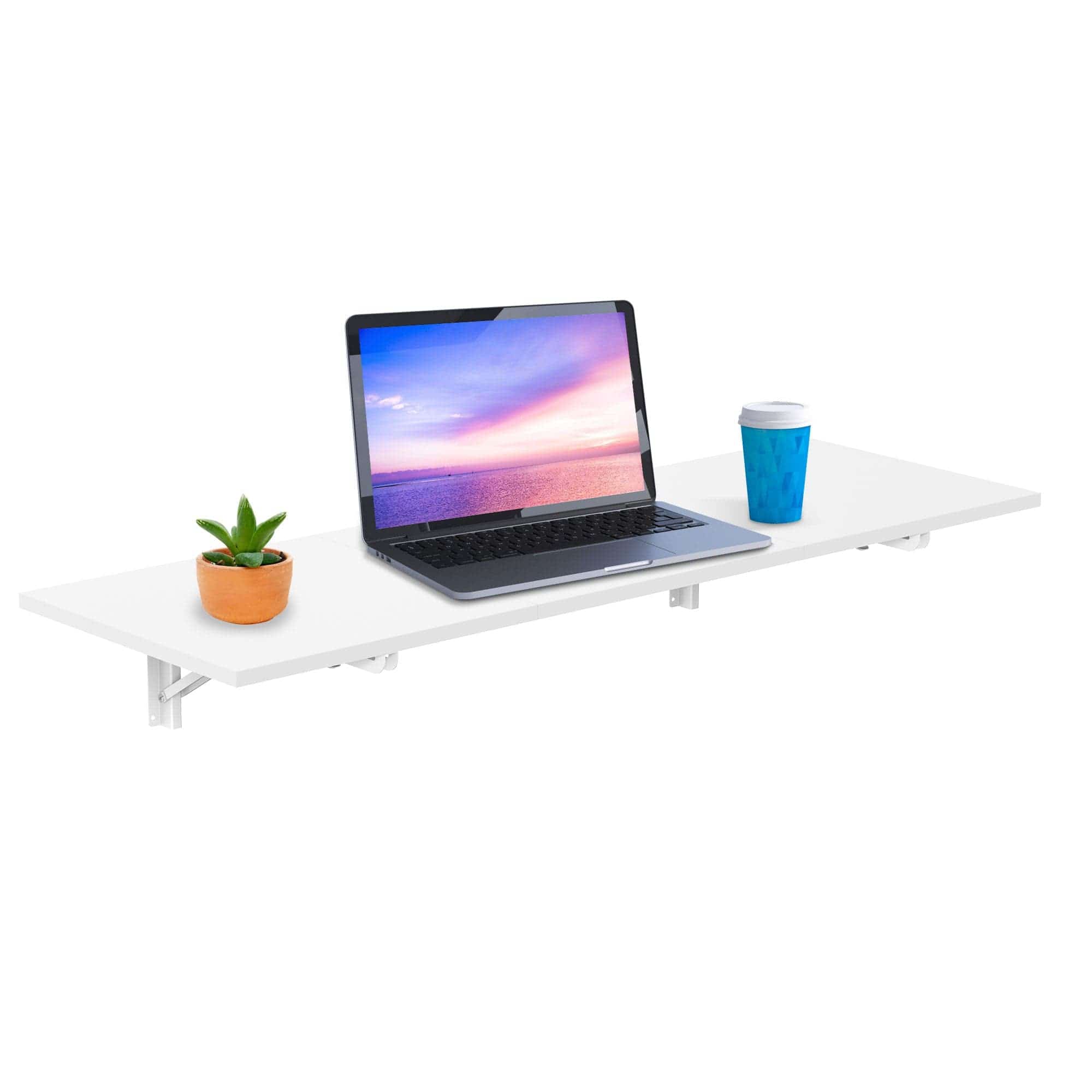Left. Mount-It! - Wall‑Mounted Drop Leaf Table Workbench with Adjustable Width & Folding Design for Small Spaces, White - White.
