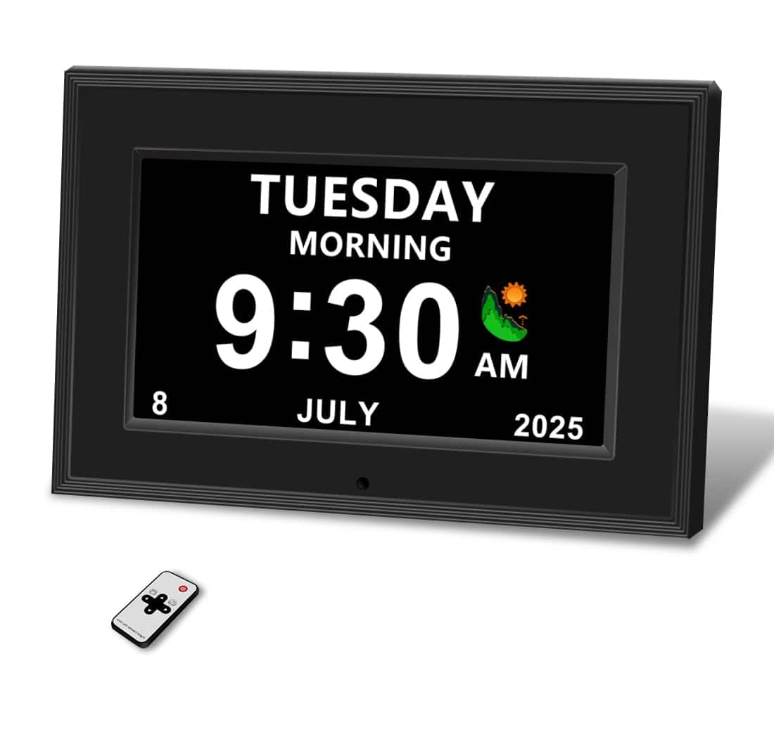 Dazzed Corner - Digital Alarm Clock for Seniors, HD Date Display, Auto Dimming - Black