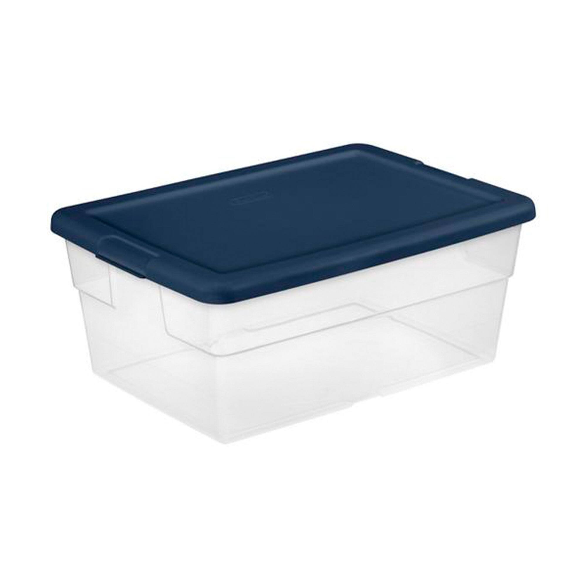 Front. Sterilite - Sterilite Stackable 16 Qt Storage Box Container, Clear, Marine Blue Lid, 2 Pack - Marine blue.