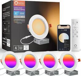 Lumary - 6" Smart WiFi LED Recessed Lighting with Anti-Glare Metal Trim & J-Box, Compatible with Alexa/Google 4 Pack - White