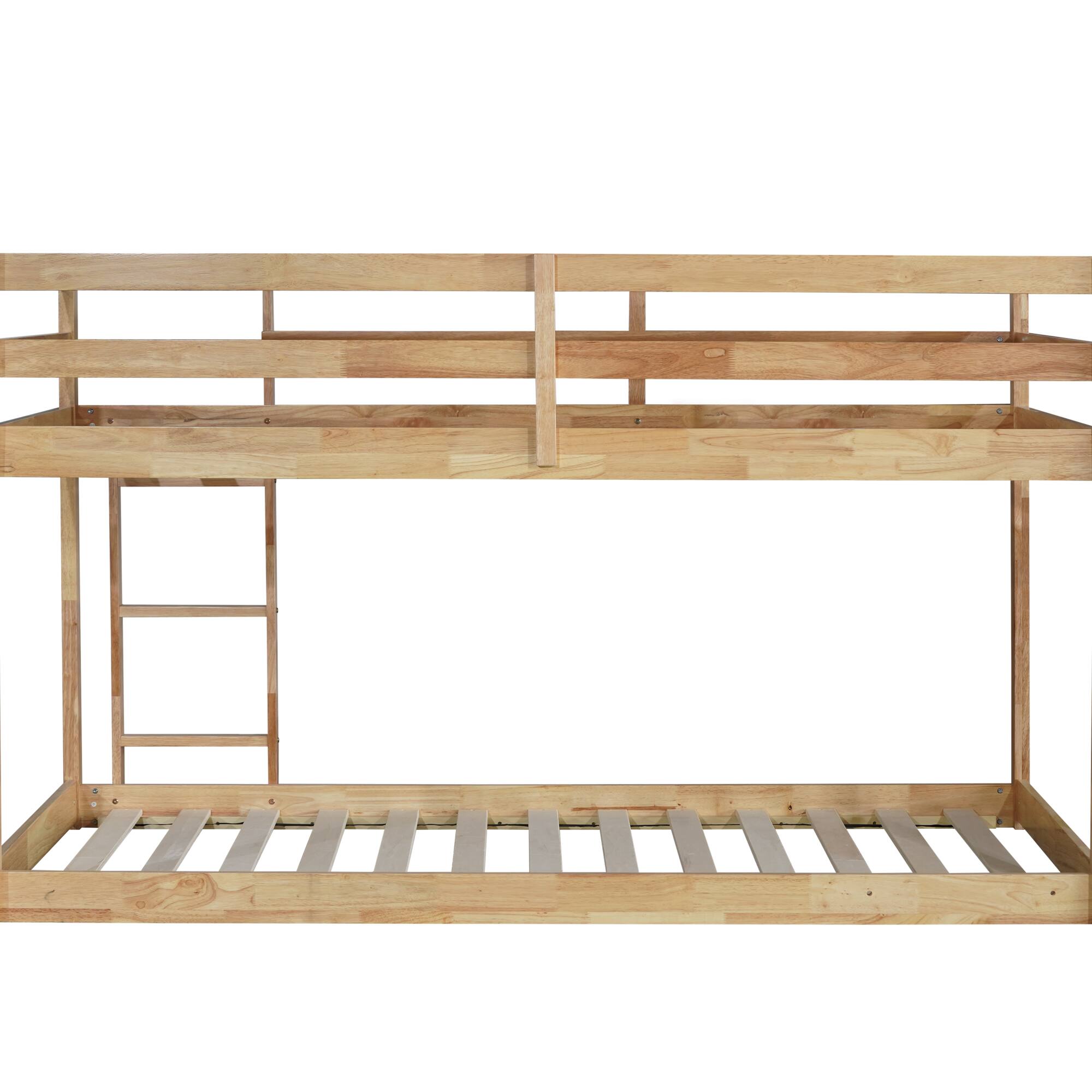 Alt View 1. GOODSILO - Solid Wood Twin Over Twin Floor Bunk Bed with Ladder and Strengthened Slats for Enhanced Stability - Natural.