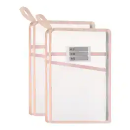 Unique Bargains - 2pcs Mesh Zipper Pouch 12.2x9.3 Inch Transparent Multilayer A4 File Organizer with Strap for Home Office and School - Pink